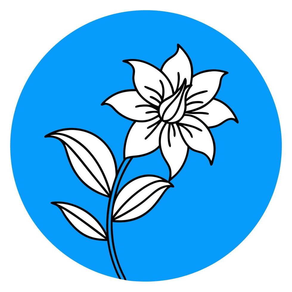 A flower on a blue circle with a black outline vector