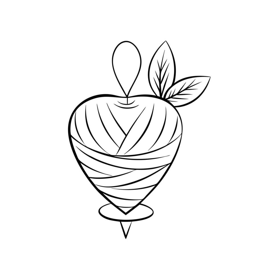A black and white drawing of a heart with yarn vector