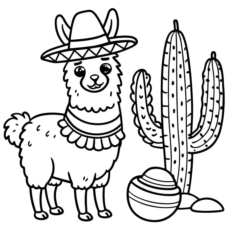 Llama coloring pages vector
