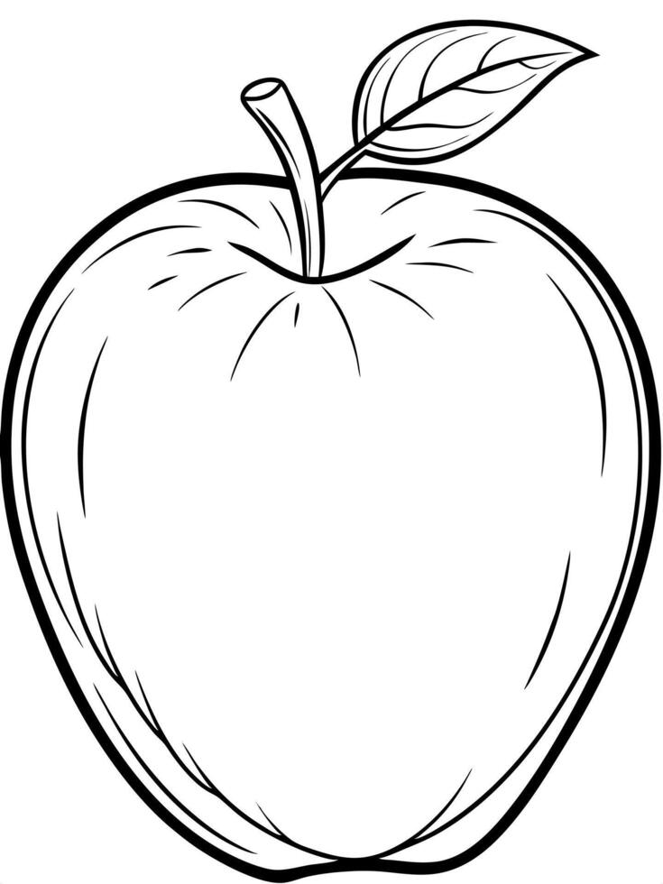 An apple coloring page with a leaf on it vector