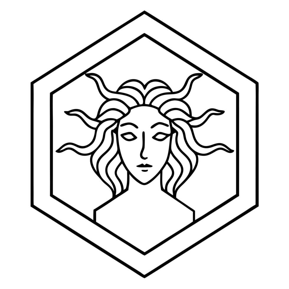 Medusa, the greek goddess of death, in a hexagon vector