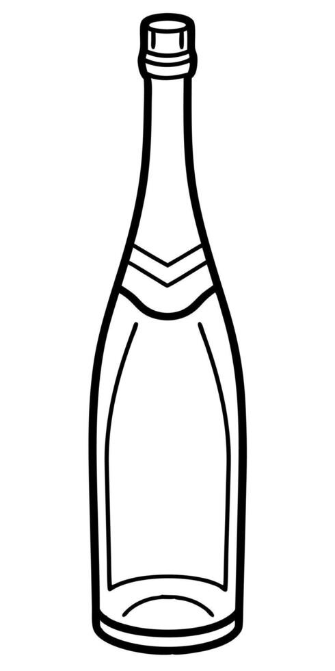 A bottle of champagne is shown in a line drawing vector