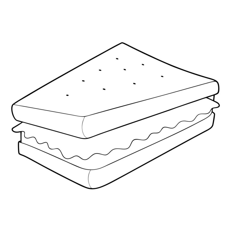 A sandwich is outlined in black and white vector