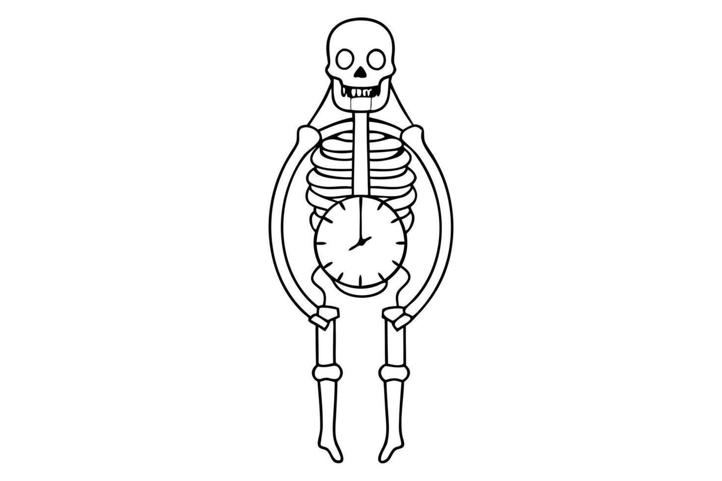 A skeleton with a clock on its arm vector