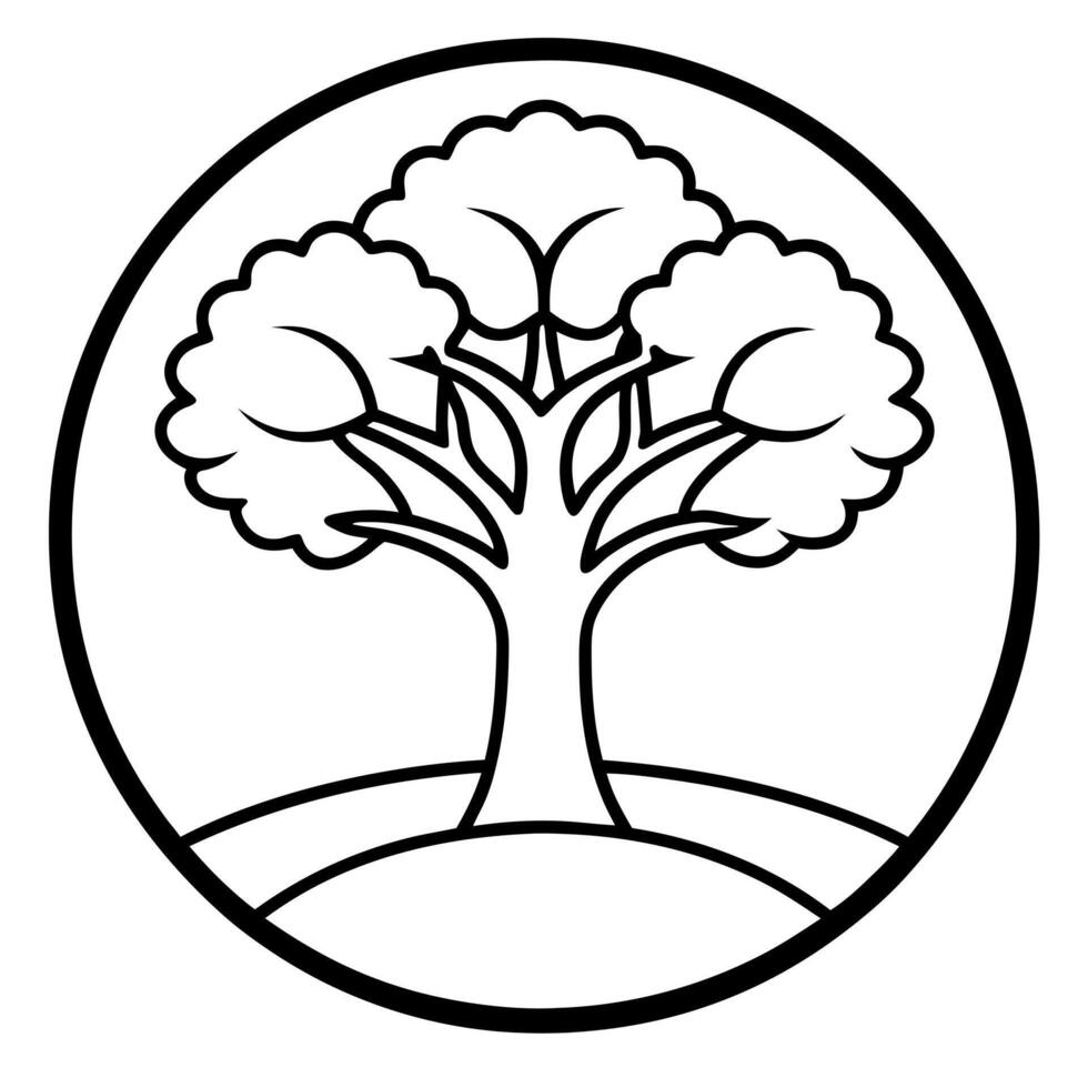 A black and white tree in a circle with a white background vector