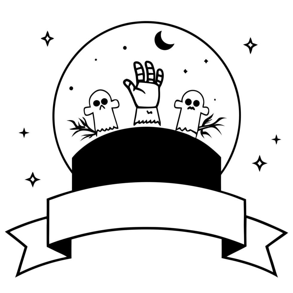 halloween cemetery, zombie hands and midnight moon happy halloween celebration banner, october vector