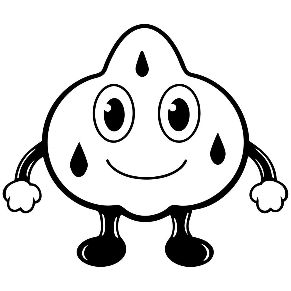 a blob of oil with arms with eyes and a mouth, illustration line art vector
