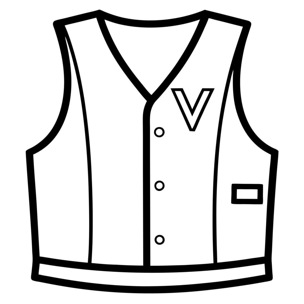 v for vest black and whait for kids, illustration line art vector