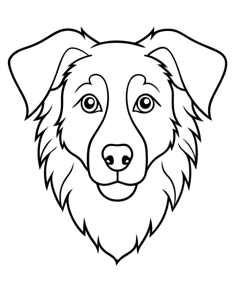 A dog's face is outlined in black and white vector