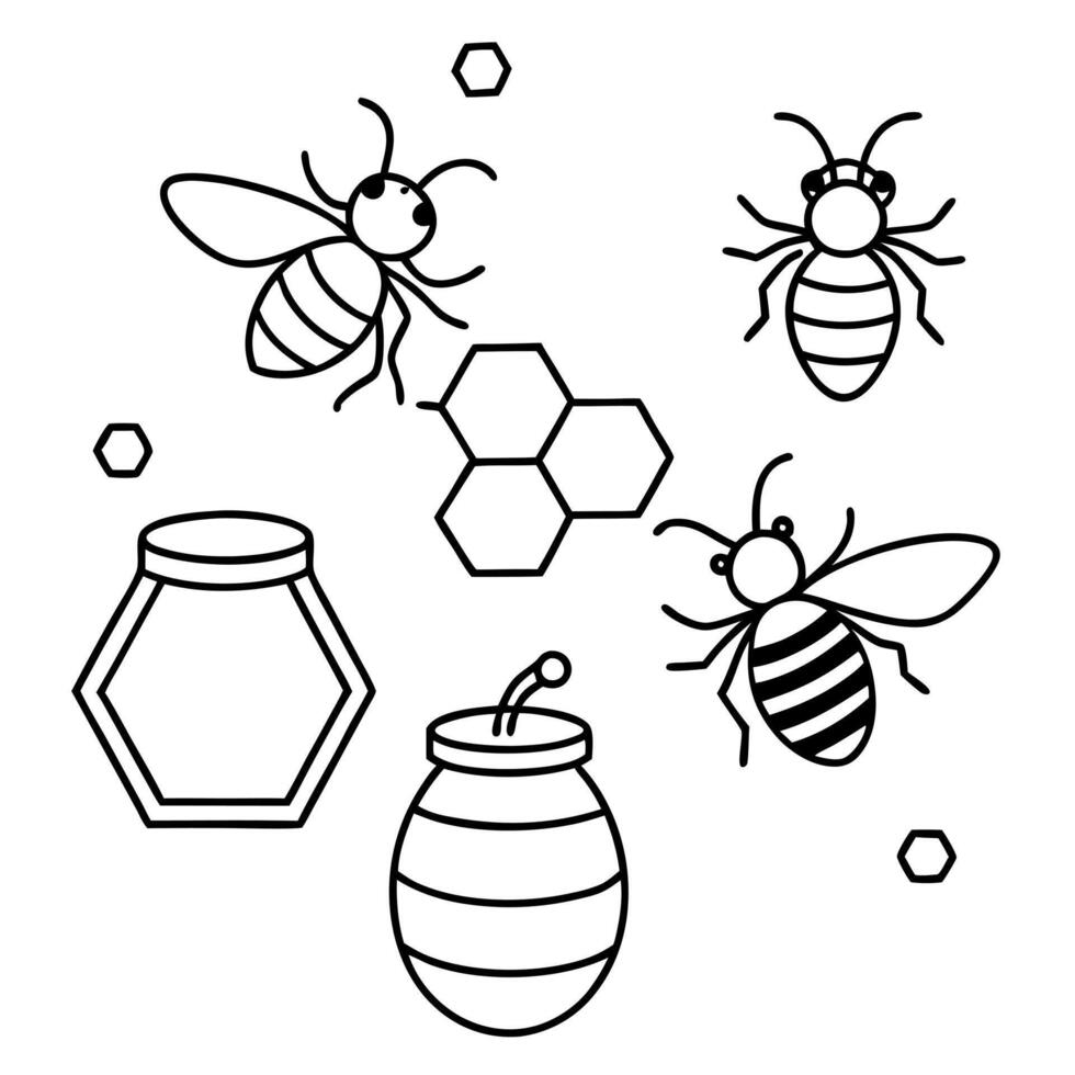 a hand-drawn illustration of bees and honey using a pen or pencil the design should be simple and vector