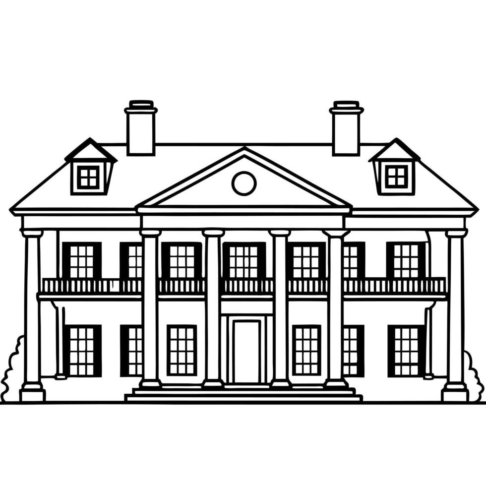 A large house with a porch and columns coloring page vector