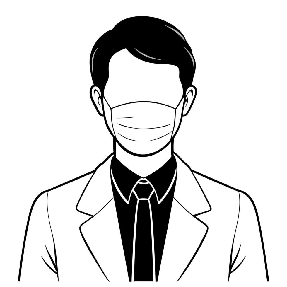 A man in a suit and tie wearing a surgical mask vector