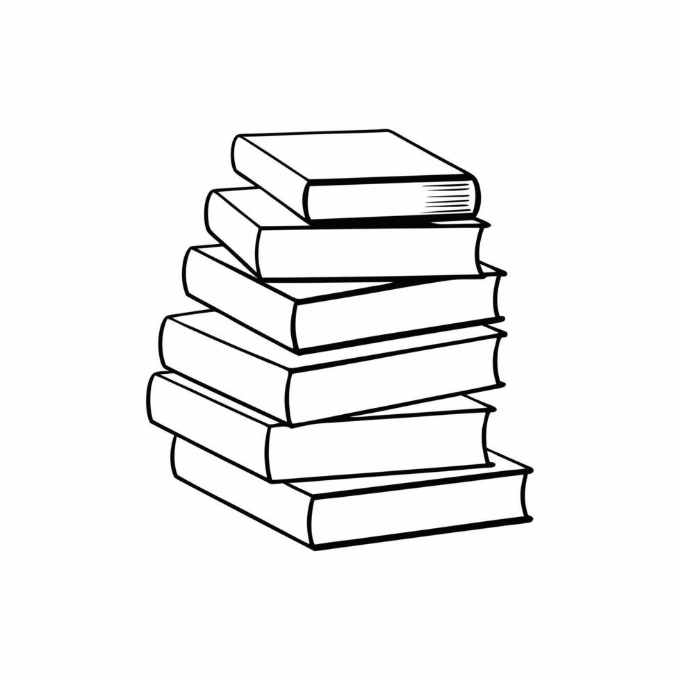A black and white drawing of a stack of books vector
