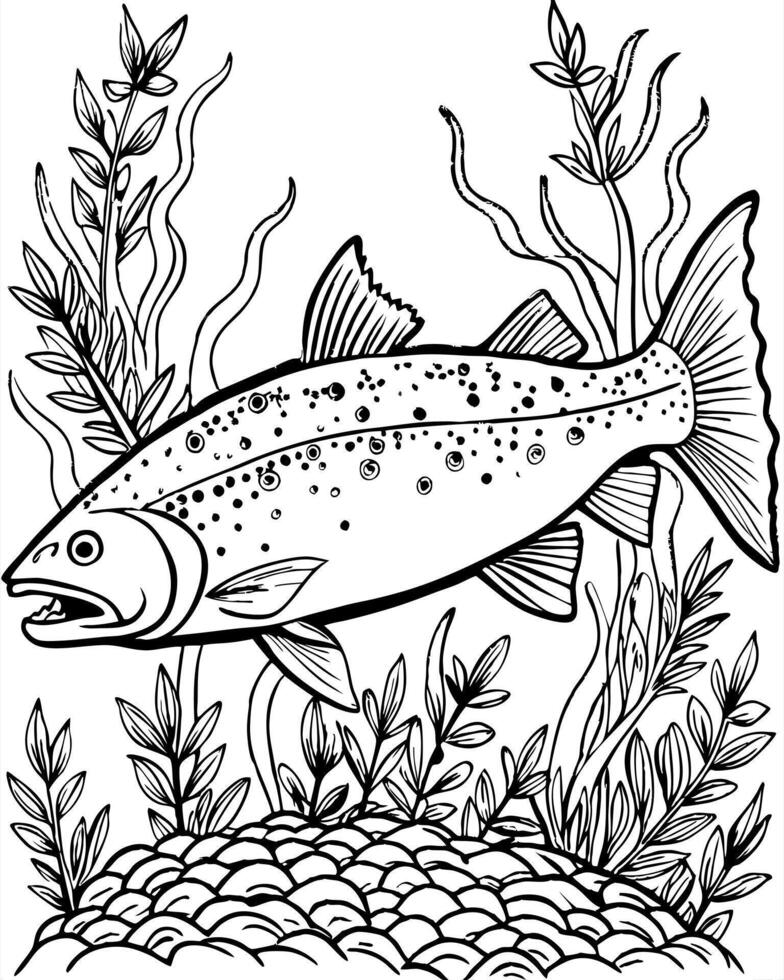 A fish swimming in the water coloring page vector
