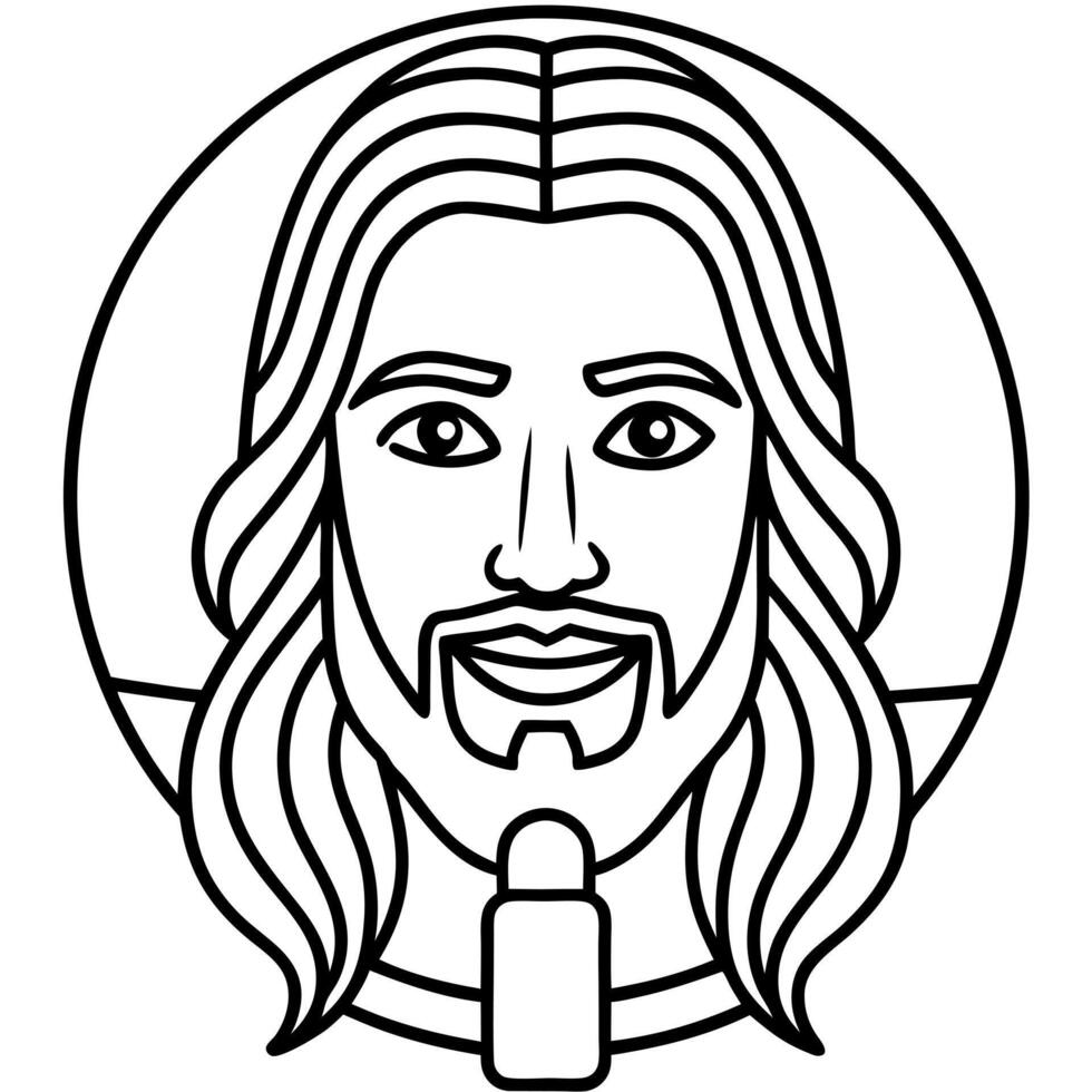Jesus with a beard and a long beard in a circle vector