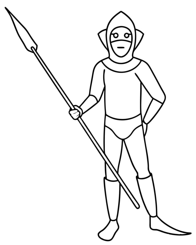 A cartoon man holding a spear and a shield vector