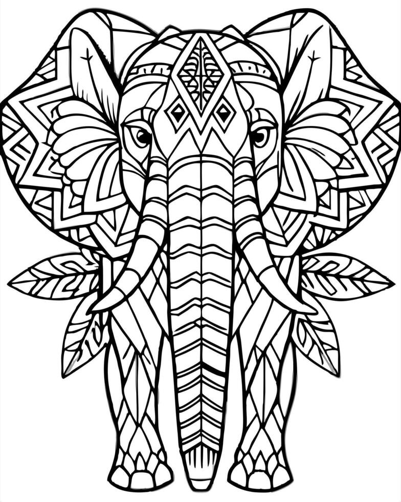 An elephant coloring page with a tribal design vector
