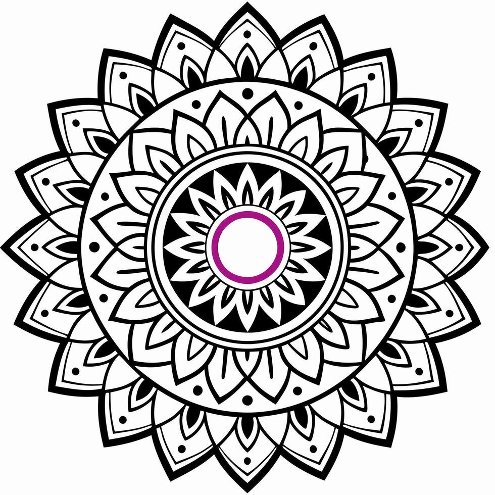 A black and white mandala with a pink center vector