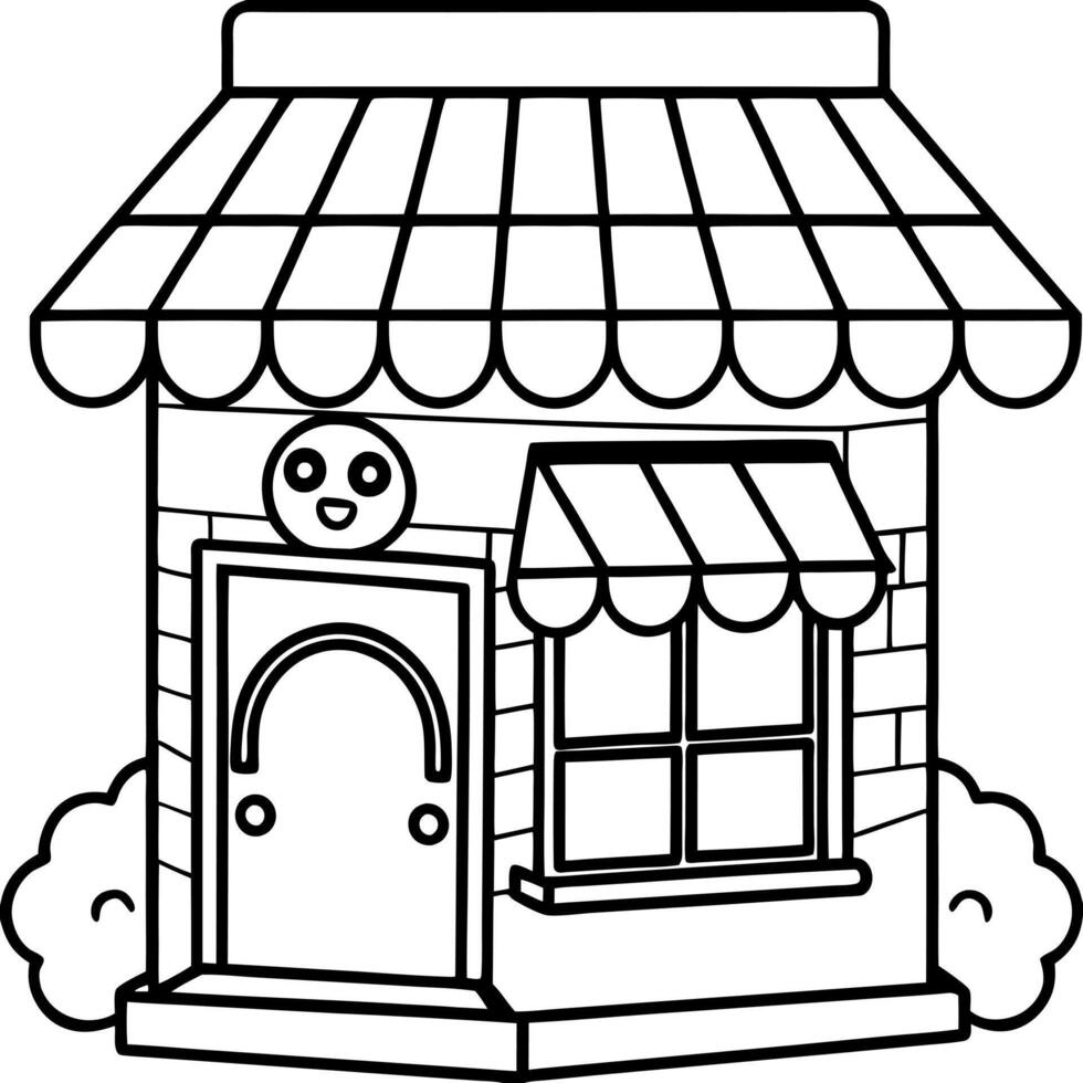 an extra adorable and extra cute little shop, illustration line art vector