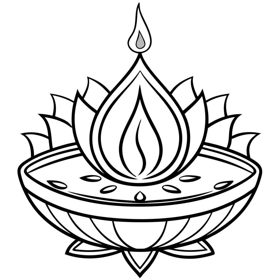 A black and white drawing of a diya vector