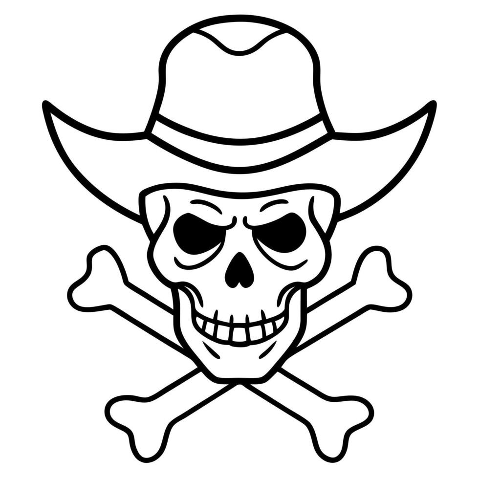A cowboy skull with a hat and crossbones vector
