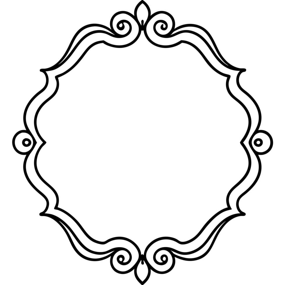 A black and white drawing of a round frame vector