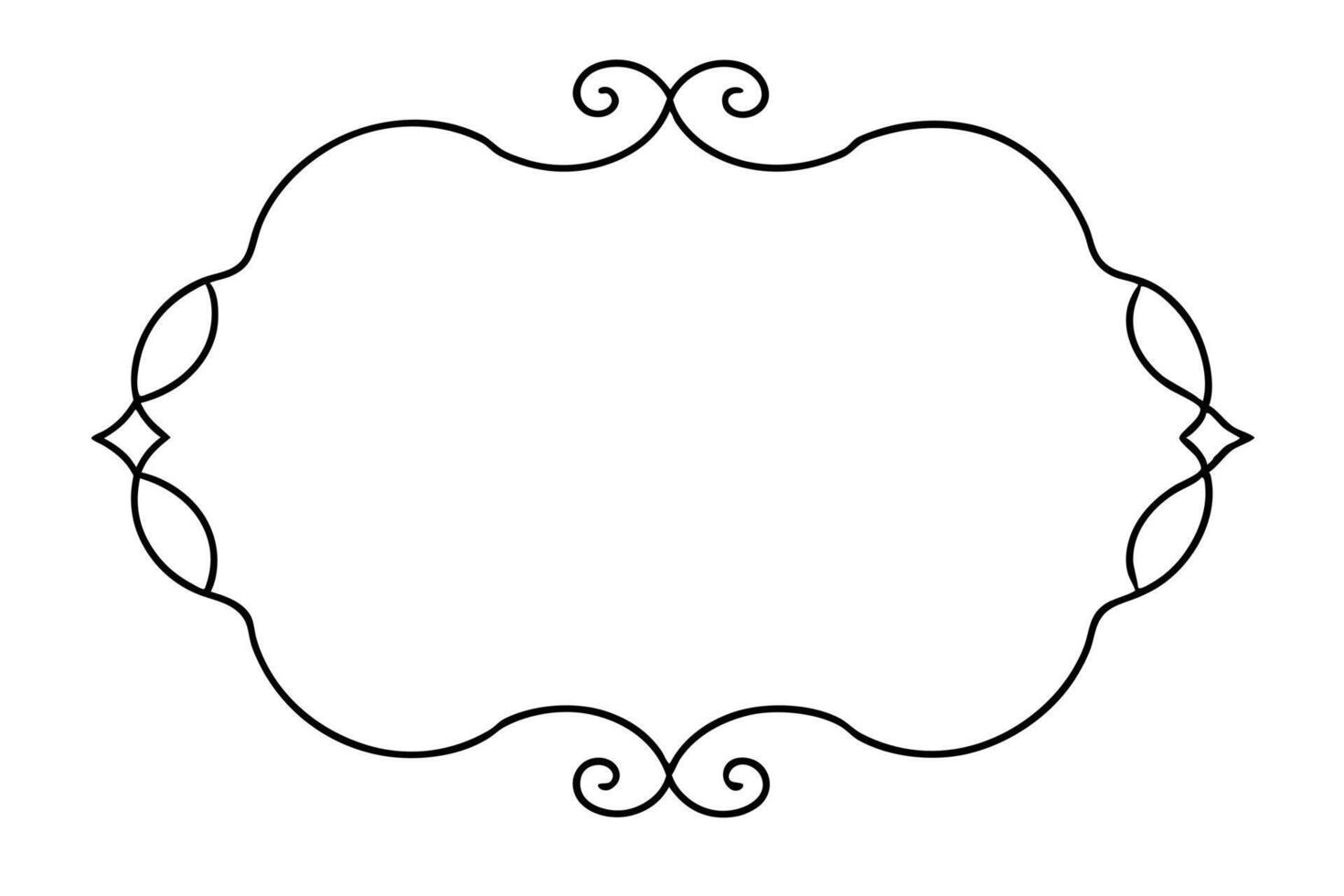 A black and white drawing of a frame with a scroll vector