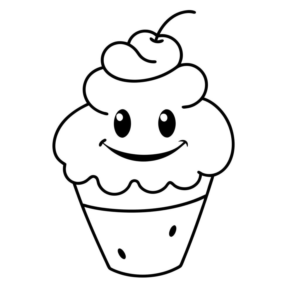 A cartoon cupcake with a smiley face vector