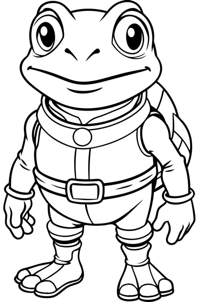 anime style, more details, well-drawn, cute a frog in a scuba suit, illustration line art vector