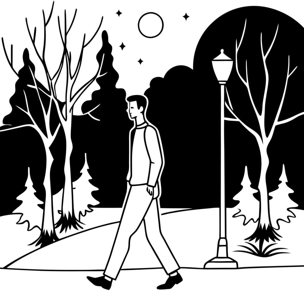A man walking in the park at night vector