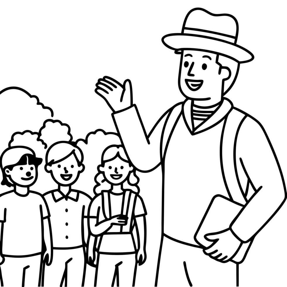 A man with children coloring page vector