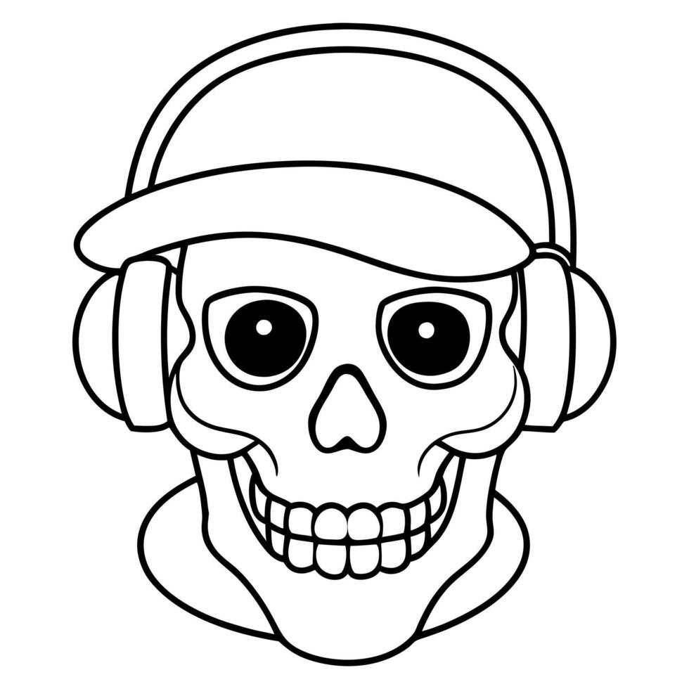 Skull with headphones coloring pages vector