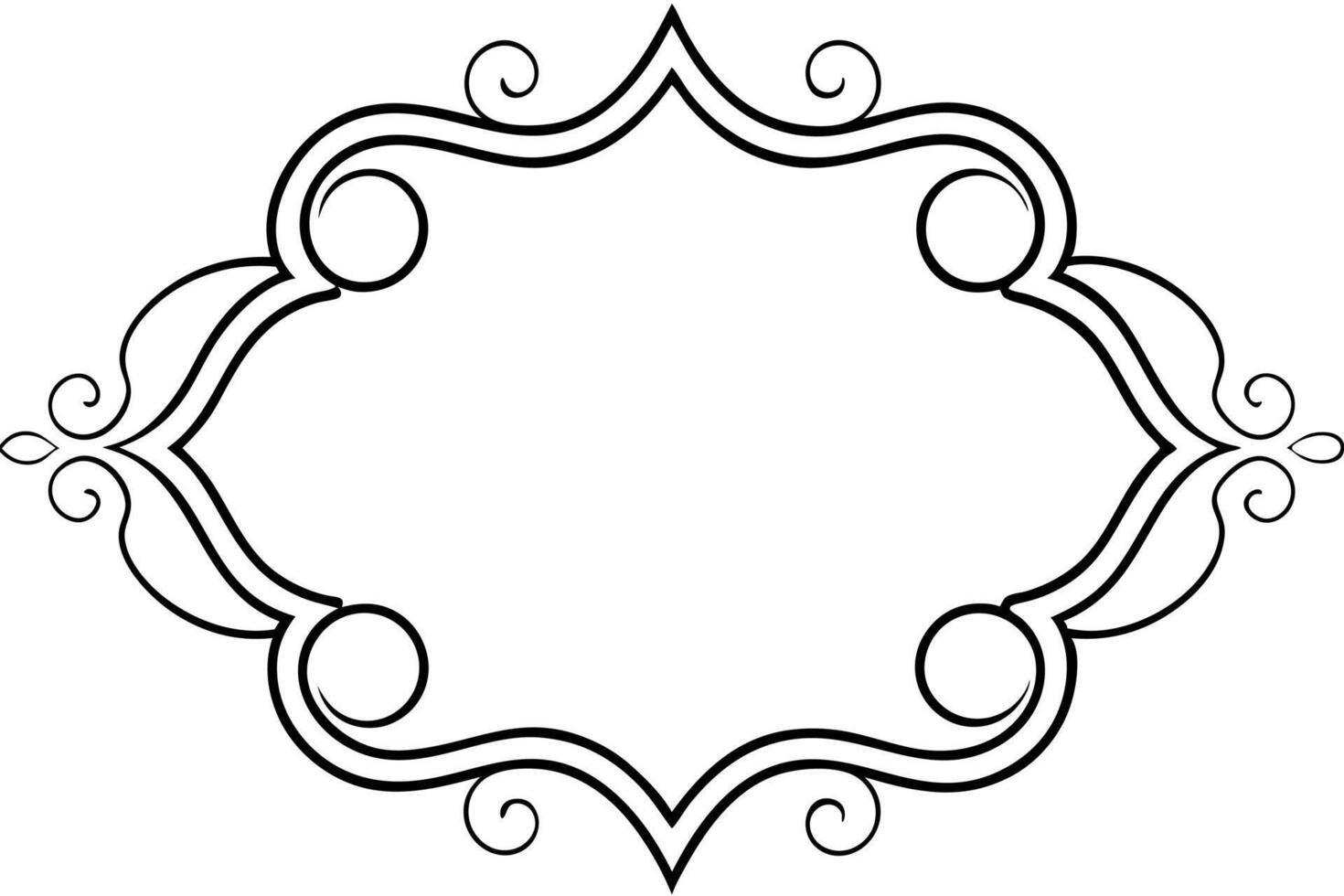 A black and white drawing of a frame with swirls vector