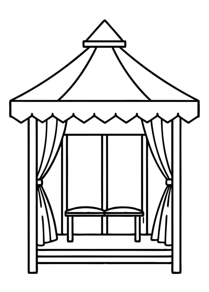 Gazebo with curtains and bench illustration vector