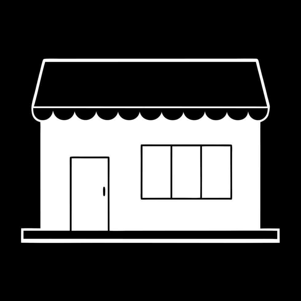 A black and white illustration of a small store vector