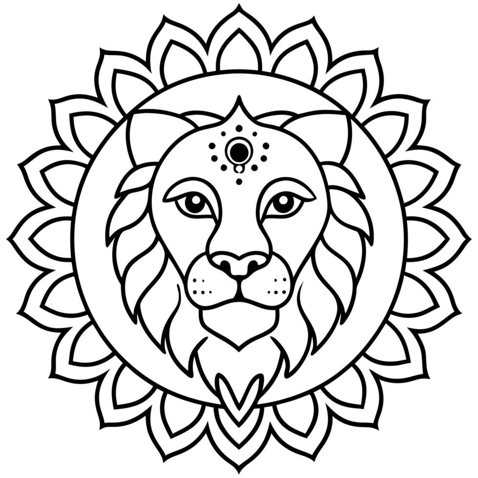 colouring page for audits lion face with mandala pattern on body, thick lines, lo details, no vector