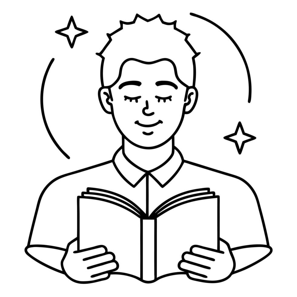 Man reading book line icon vector