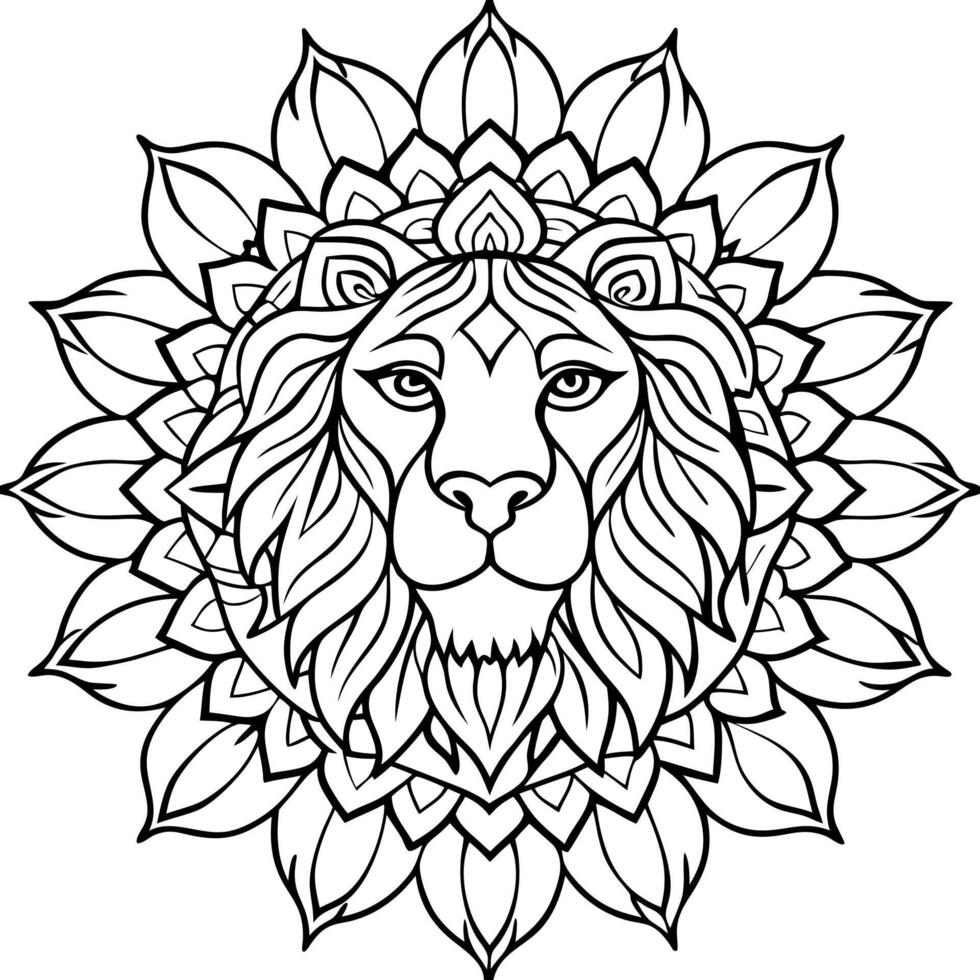 A lion head in a mandala coloring page vector