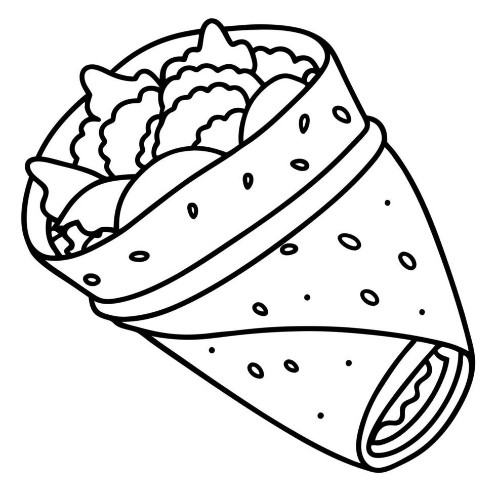 A black and white drawing of a burrito vector