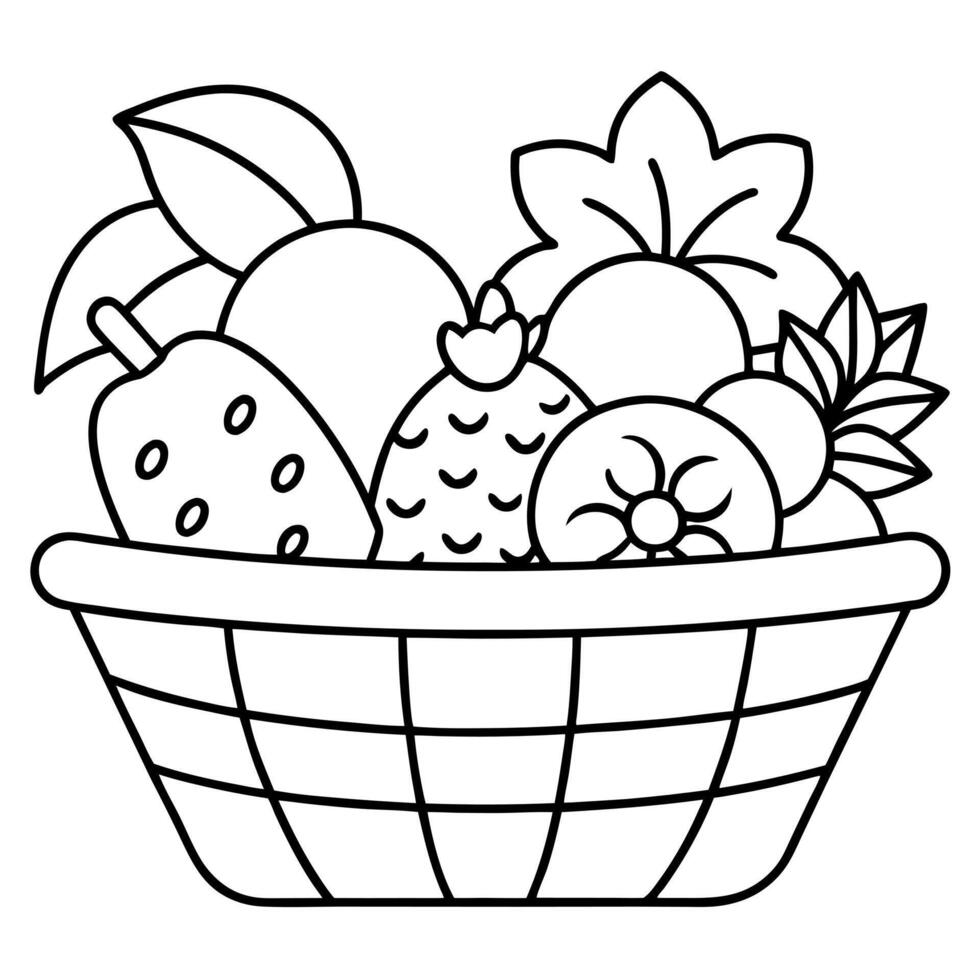 Fruit basket coloring page vector