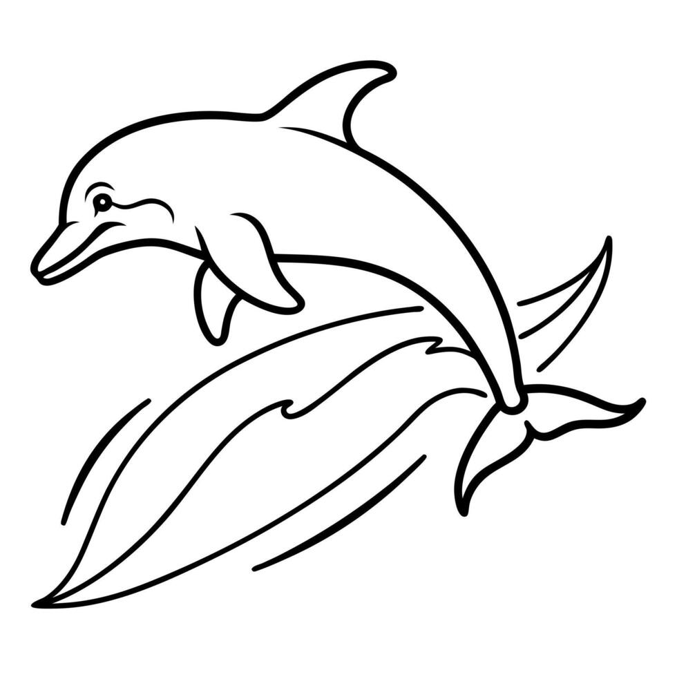 Dolphin jumping on the wave coloring page vector