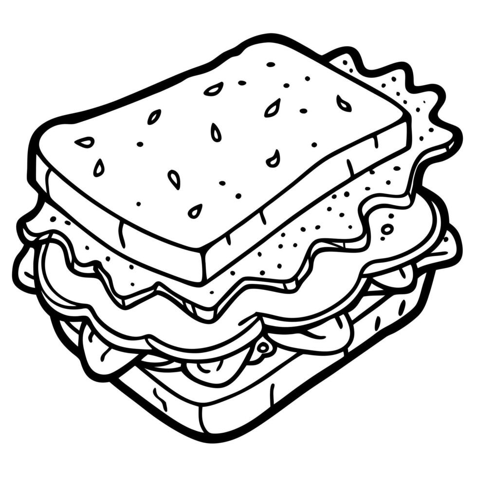 A sandwich with meat and cheese on it coloring page vector