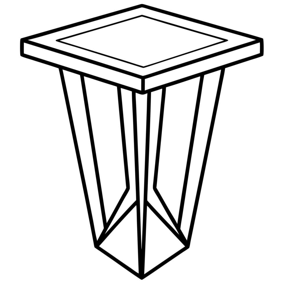 design a line art piece of a unique side table that contrasts sharp angles with soft, flowing vector