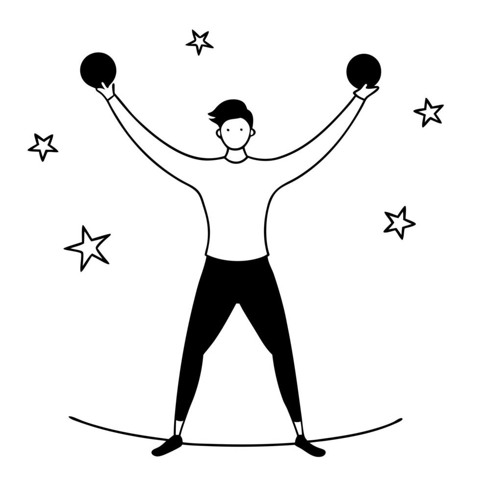 un hombre participación un pelota en su manos vector