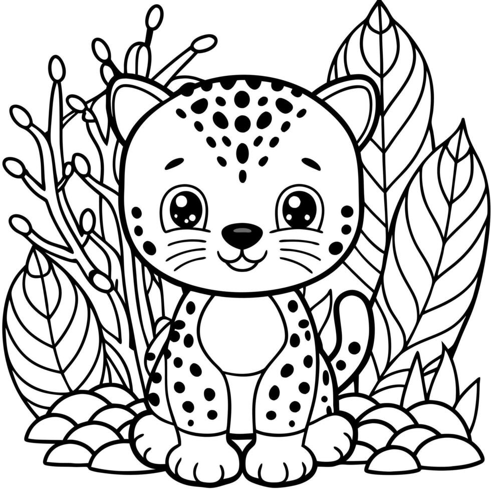 A cute leopard coloring page with leaves 51004994 Vector Art at Vecteezy