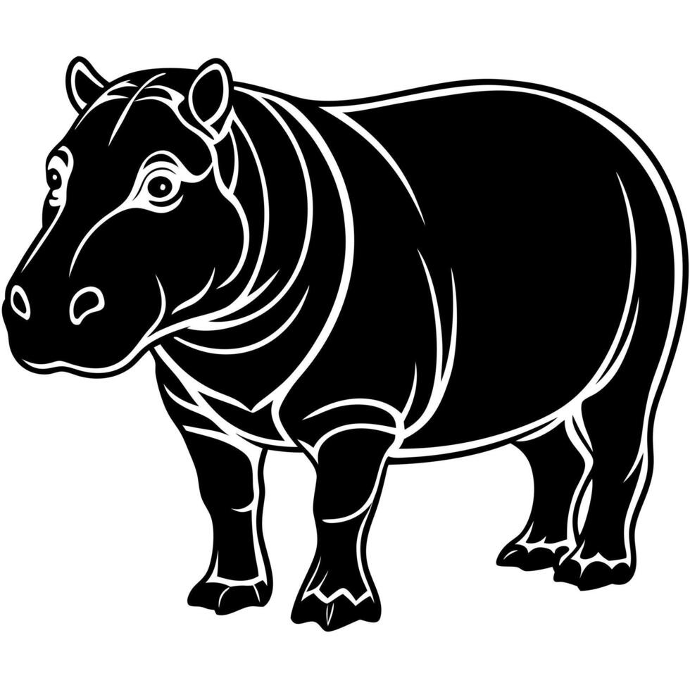 A black and white hippo standing in front of a white background vector