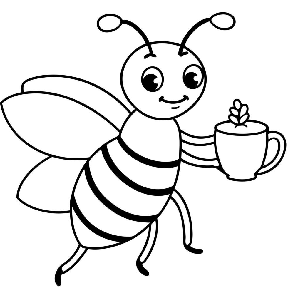 Bee coloring pages for kids vector
