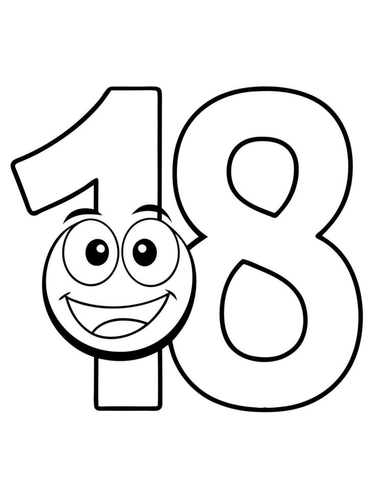 happy numbers 18, illustration line art vector