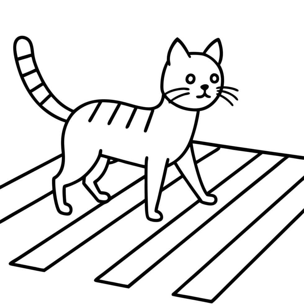 A cat walking on a road coloring page vector