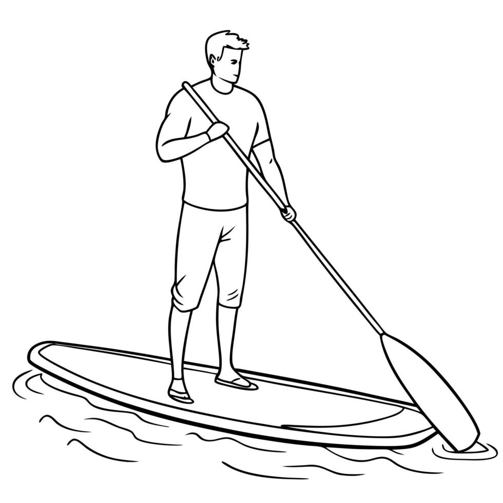 A man is standing on a paddle board with a paddle vector